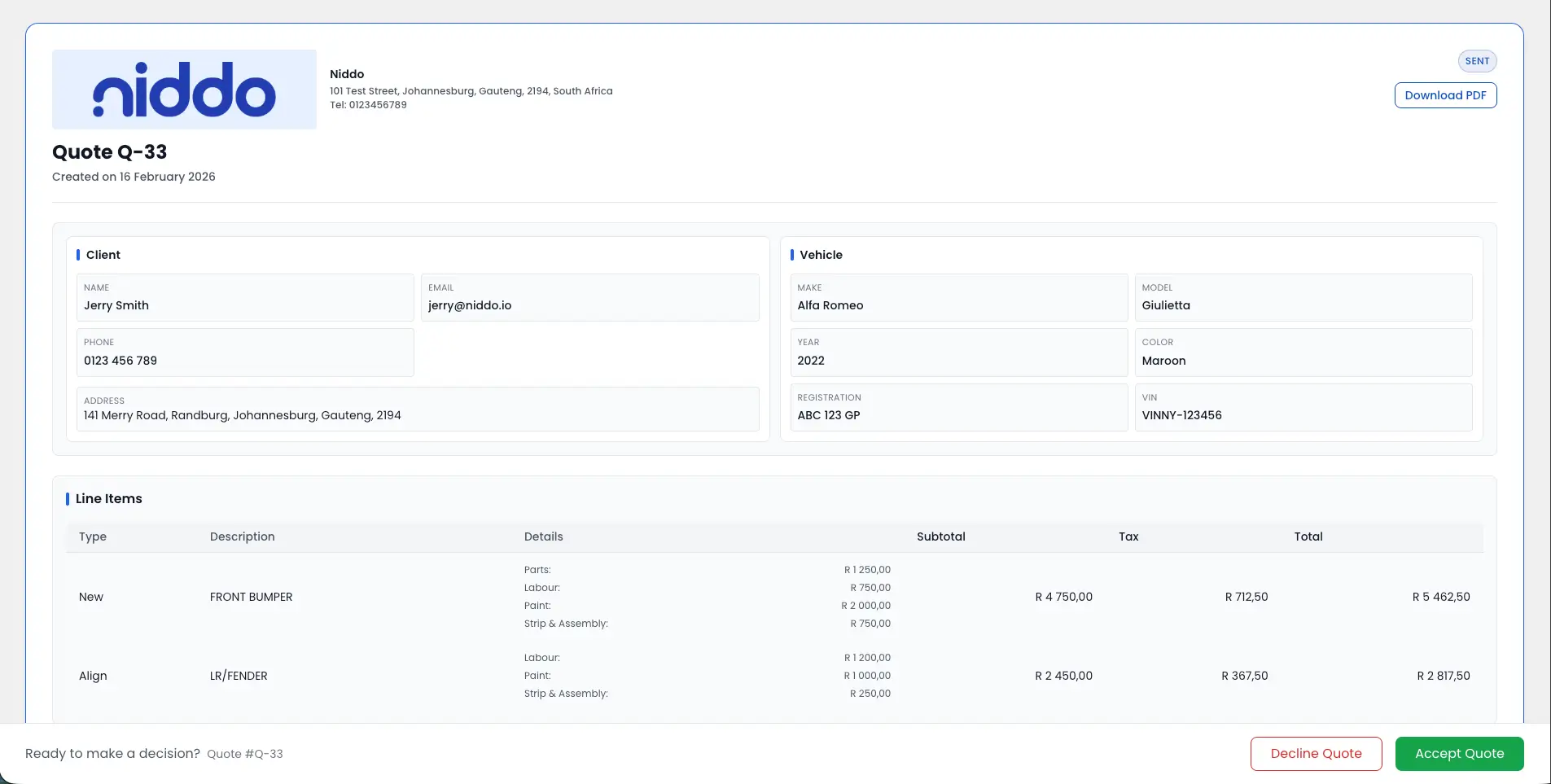 Customer quote view screenshot
